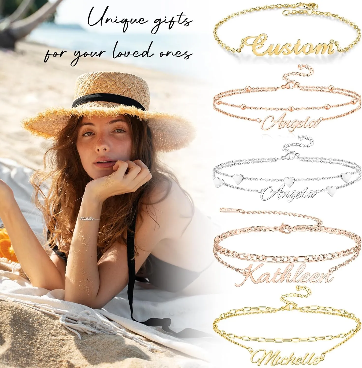 3UMeter Personalized Bracelet 925 Sterling Silver Custom Ankle Bracelet Name Anklets for Women Girls Customized Jewelry Gift