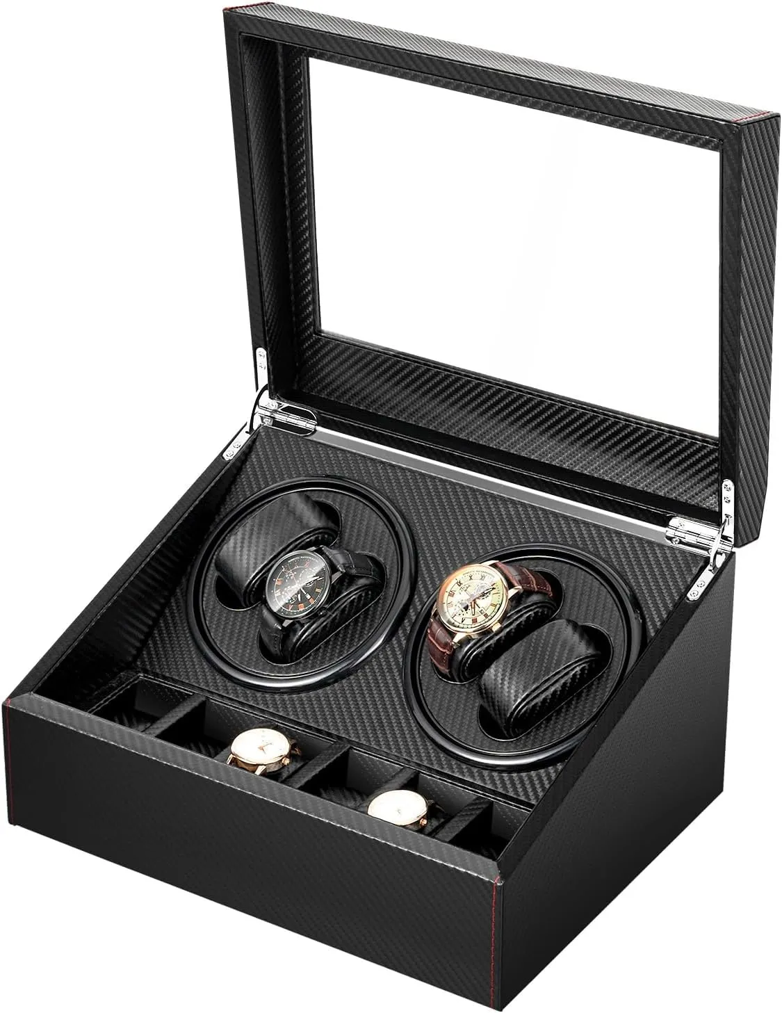 4 6 Watch Winder, Luxury Automatic 2 Motor Watch Winder PU Leather Display Case Storage Super Quiet for Lady and Men