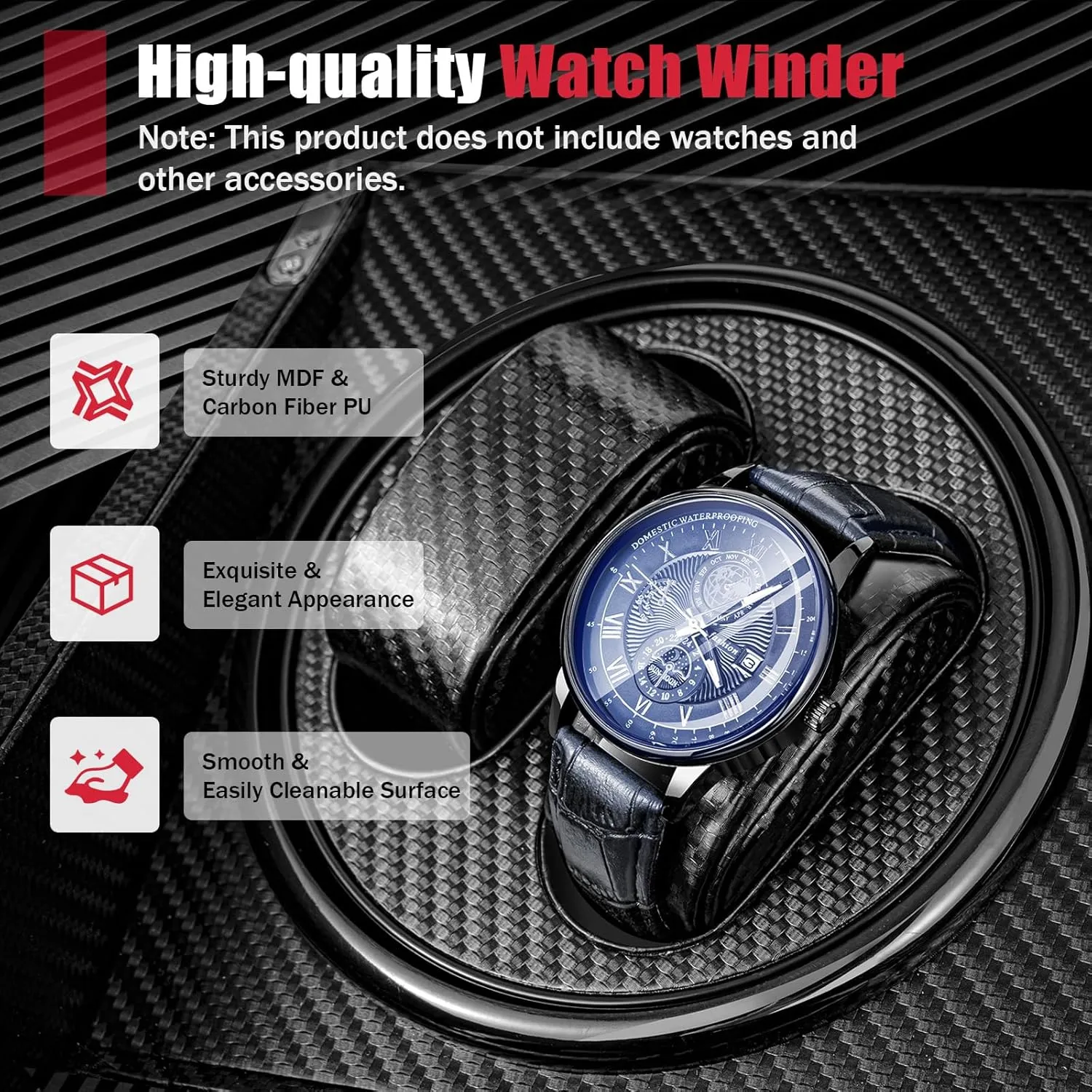 4 6 Watch Winder, Luxury Automatic 2 Motor Watch Winder PU Leather Display Case Storage Super Quiet for Lady and Men
