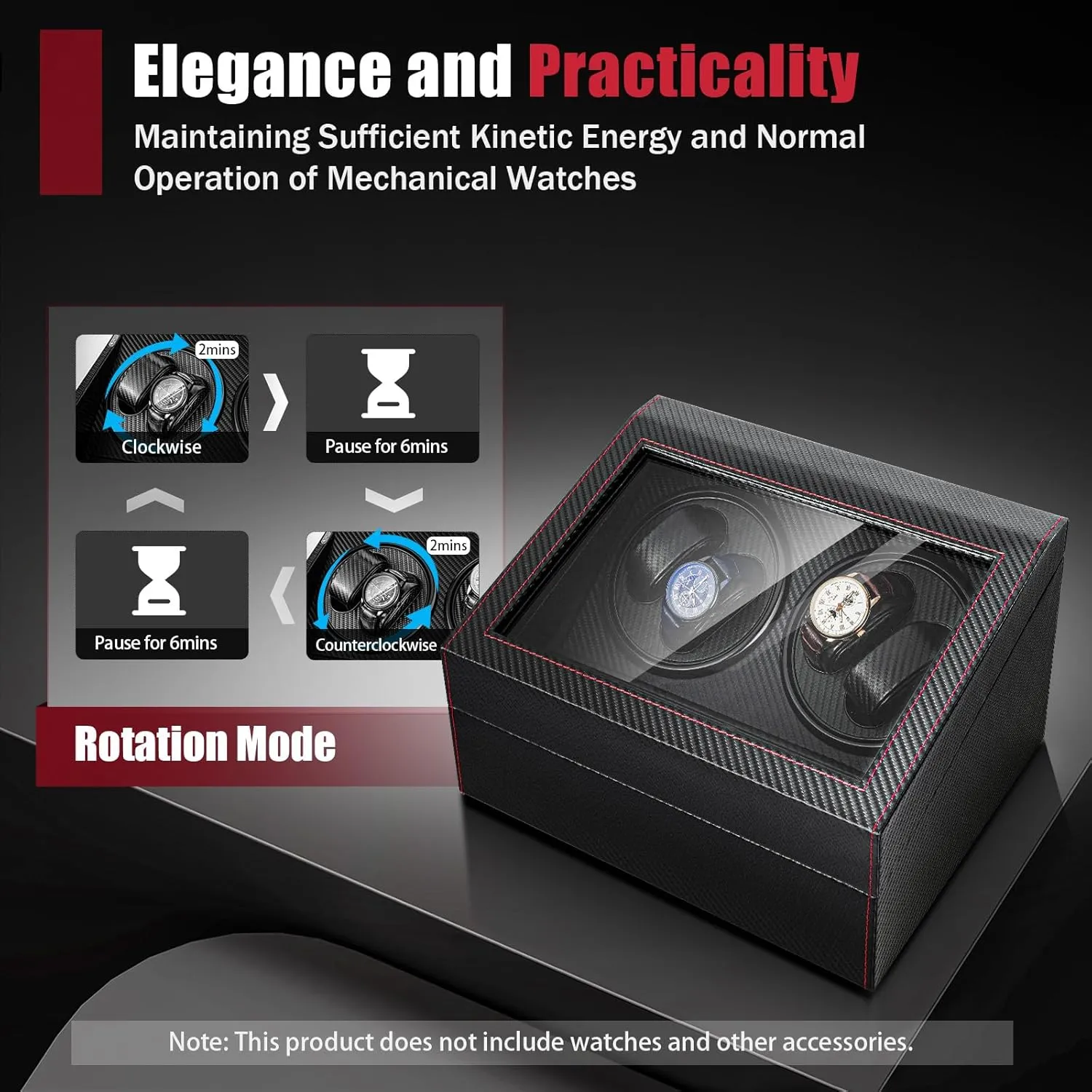 4 6 Watch Winder, Luxury Automatic 2 Motor Watch Winder PU Leather Display Case Storage Super Quiet for Lady and Men
