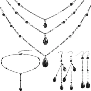 4 Pcs Gothic Tear Drop Y Necklace Gothic Blood Drop Earrings Black Jewelry Set Crystal Goth Necklaces Choker Vintage Dangle Earrings Punk Y2k Bridal Wedding Jewelry for Women
