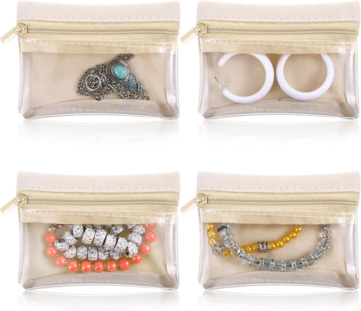 4Pcs Portable Travel Jewelry Bag, Clear Travel Jewelry Pouch Bag with Zipper, Velvet Jewelry Organizer, Mini Jewelry Storage for Rings Bracelets Earrings Necklaces Jewelry, Gift Idea for Women Girls