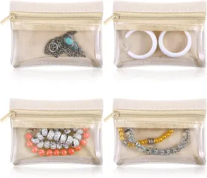 4Pcs Portable Travel Jewelry Bag, Clear Travel Jewelry Pouch Bag with Zipper, Velvet Jewelry Organizer, Mini Jewelry Storage for Rings Bracelets Earrings Necklaces Jewelry, Gift Idea for Women Girls