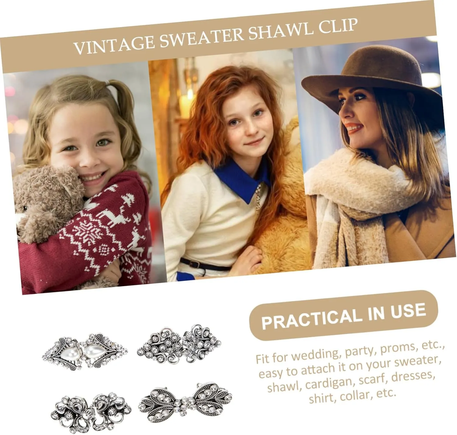 4pcs Sweater Shawl Clip Vintage Clothes Brooch Retro Dress Flower Dress for Women Cardigan Flower Clip