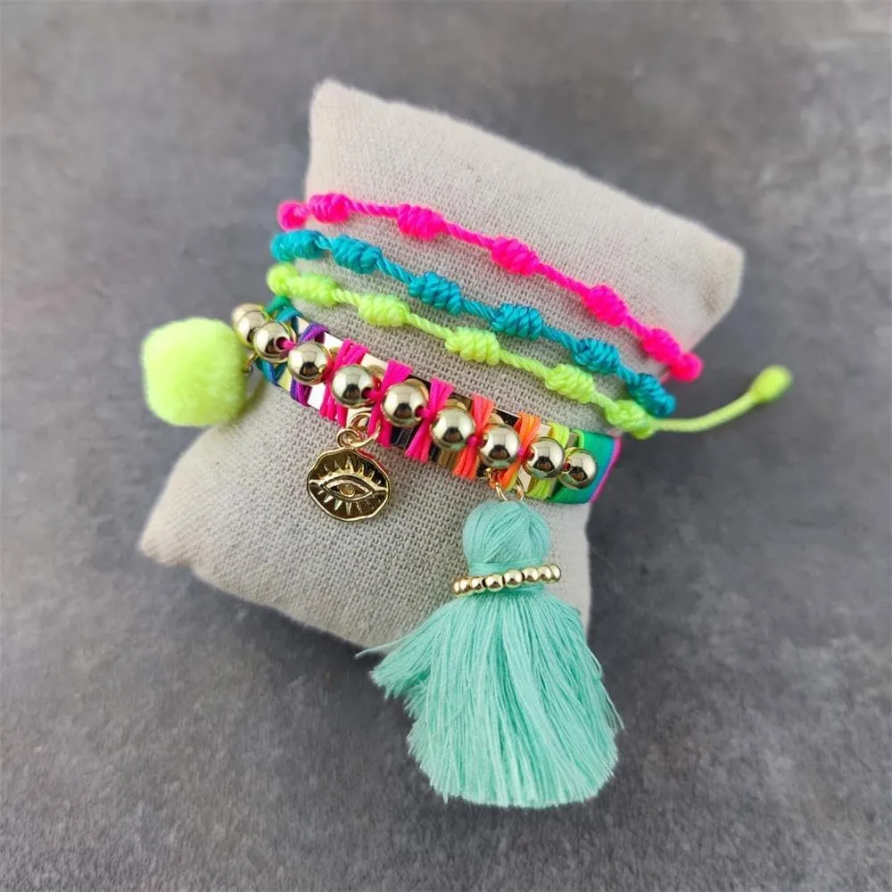 4Pcs/set Love Letter Charm Bracelets Set Femme Wristband Jewelry Heishi Disc Beads Multilayer Bangle