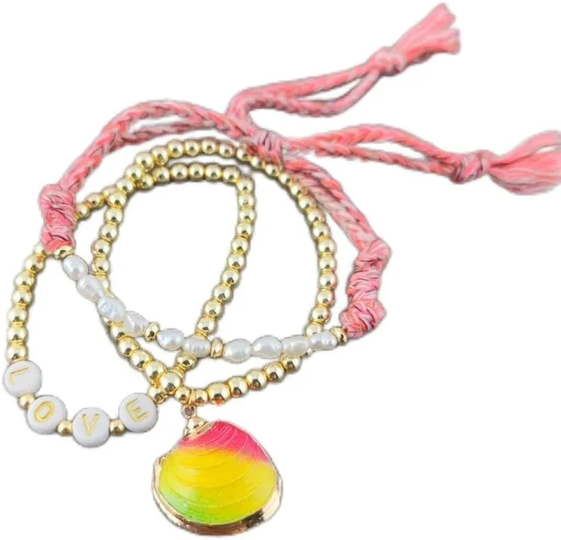 4Pcs/set Love Letter Charm Bracelets Set Femme Wristband Jewelry Heishi Disc Beads Multilayer Bangle