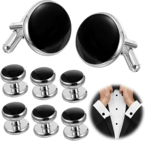 8Pcs Cufflinks For Men, Tuxedo Shirt Cuff Links Buttons Business Wedding Cufflinks Set Accessories Anniversary Boyfriend Husband Father Gift (Silver Black)