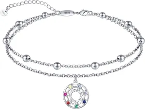 925 Sterling Silver Anklets Bracelets for Women Dainty Beach Layered Chakra Anklets Yoga OM Symbol Charm Anklet Bracelet Jewelry for Women Wife Girlfriend Friends