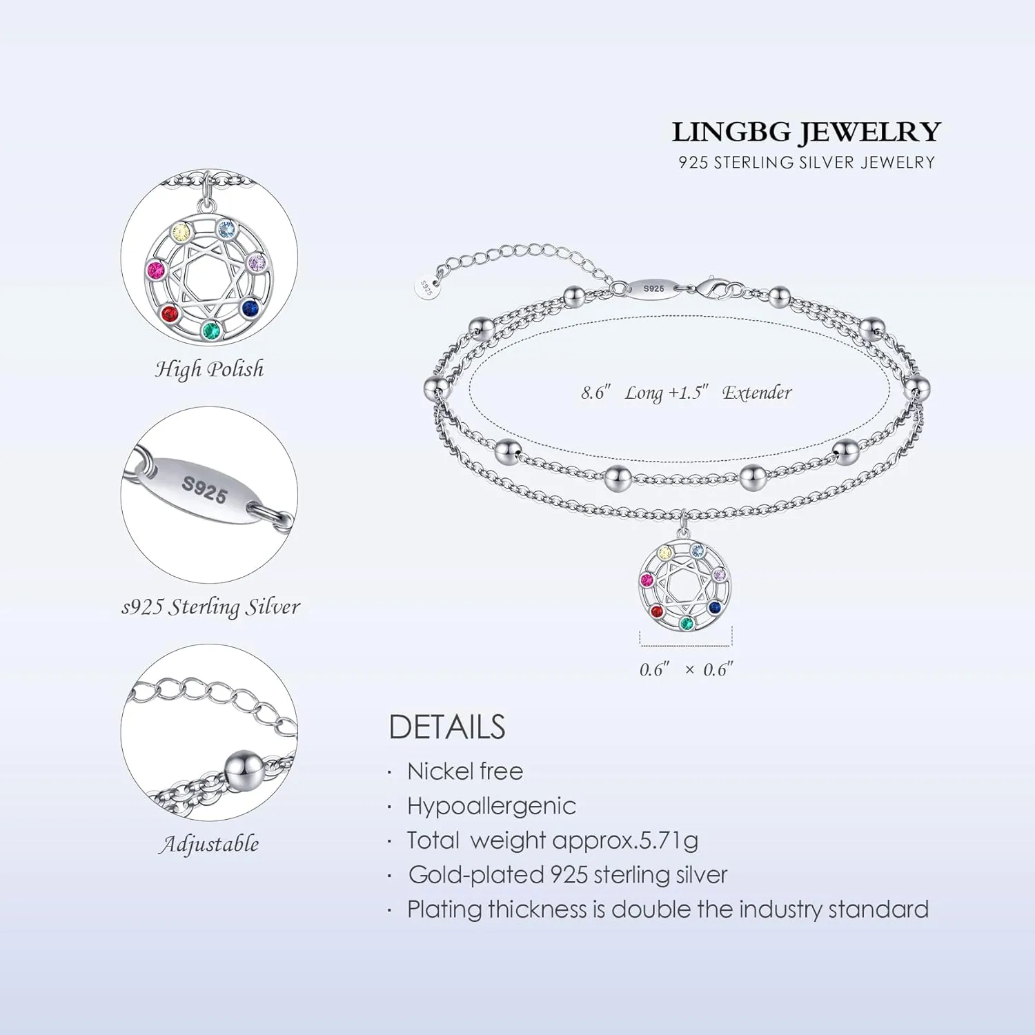 925 Sterling Silver Anklets Bracelets for Women Dainty Beach Layered Chakra Anklets Yoga OM Symbol Charm Anklet Bracelet Jewelry for Women Wife Girlfriend Friends