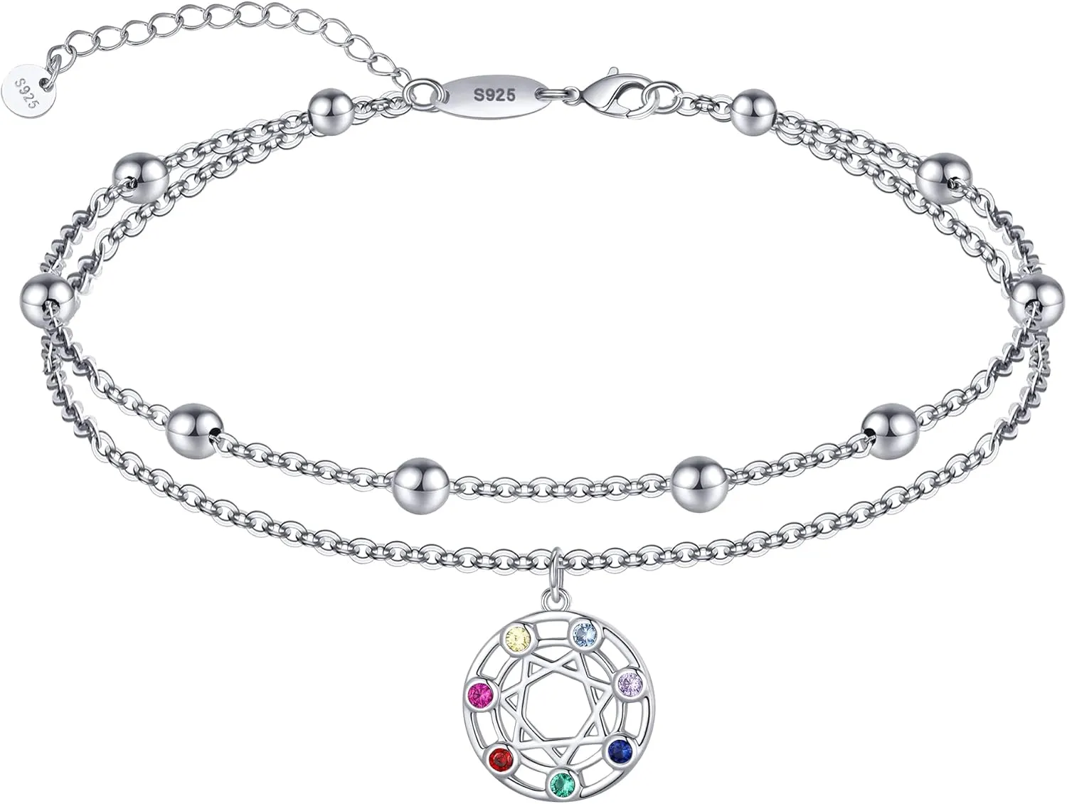 925 Sterling Silver Anklets Bracelets for Women Dainty Beach Layered Chakra Anklets Yoga OM Symbol Charm Anklet Bracelet Jewelry for Women Wife Girlfriend Friends