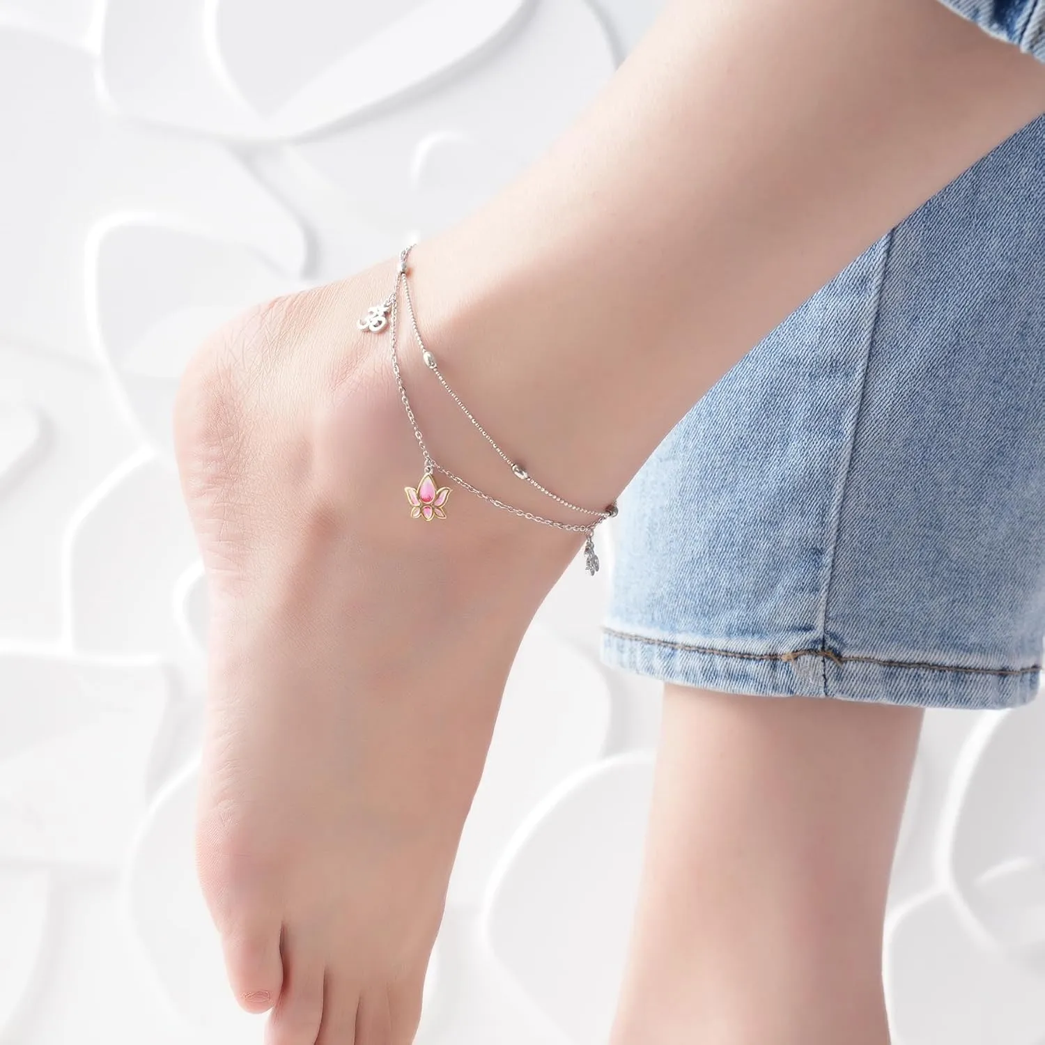 925 Sterling Silver Anklets Bracelets for Women Lotus Flower Anklets Dainty Beach Layered Bracelet Jewelry for Wife Girlfriend Friends