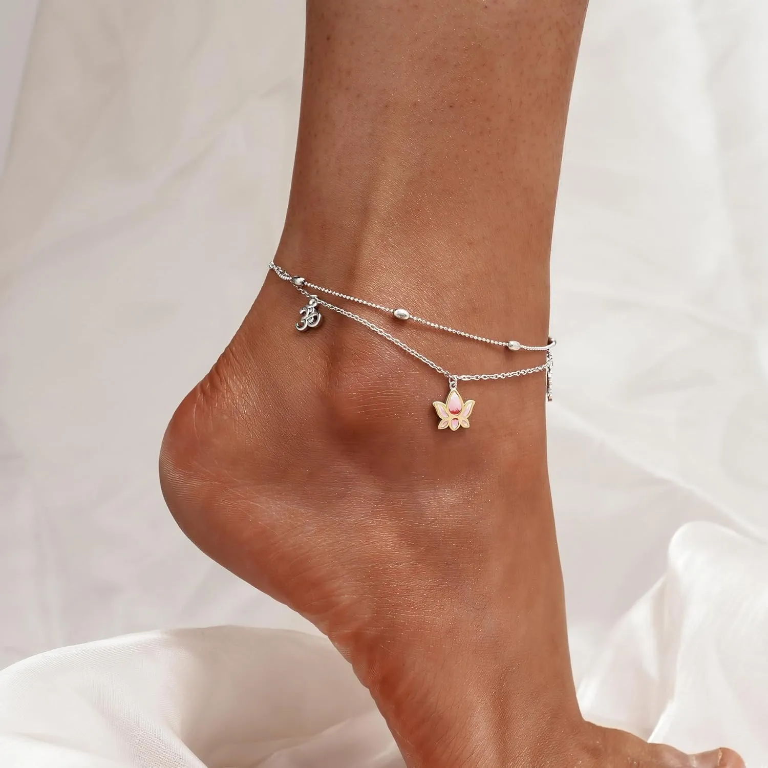 925 Sterling Silver Anklets Bracelets for Women Lotus Flower Anklets Dainty Beach Layered Bracelet Jewelry for Wife Girlfriend Friends