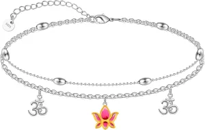 925 Sterling Silver Anklets Bracelets for Women Lotus Flower Anklets Dainty Beach Layered Bracelet Jewelry for Wife Girlfriend Friends