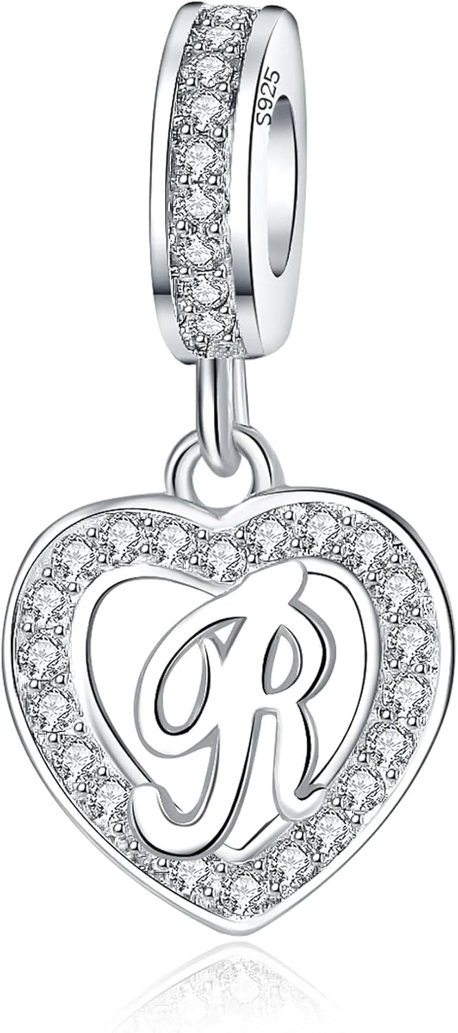 925 Sterling Silver Letter Charms A~Z Alphabet Charm Letter Beads fit Pandora European Bracelets fit Wife Mom Christmas Birthday Gift