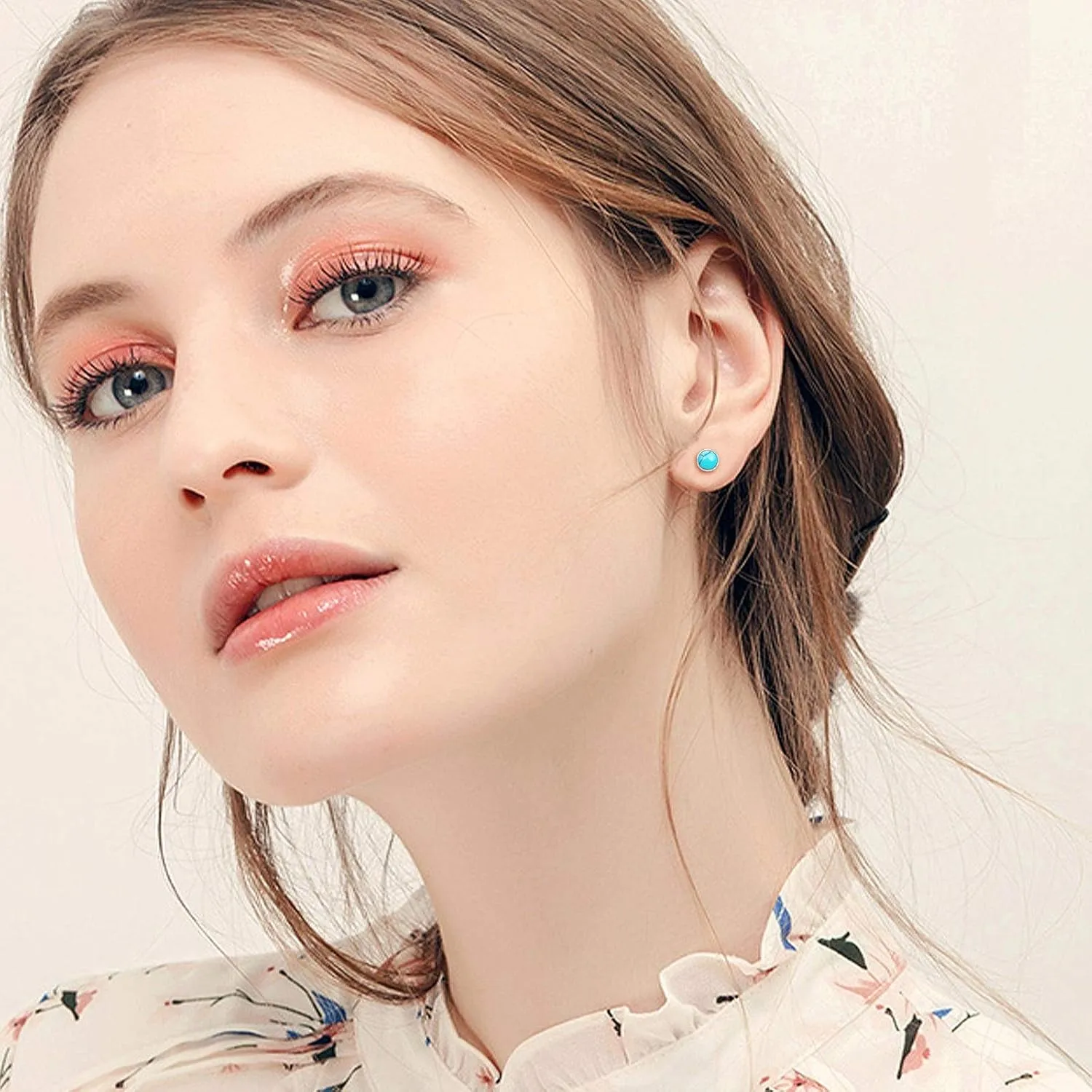 925 Sterling Silver Turquoise Studs Hypoallergenic Earrings for Sensitive Ears with Romantic "Forever" "Love" Engraving, Turquoise Jewelry Mother Day for Women Girlfriend-4MM 6MM
