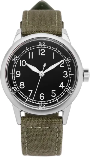 A-11 Spec 2 Vintage Military Field Watch, 32mm or 42mm Stainless Steel Case with Leather/Canvas/Nylon Strap, Men's Tactical Wrist Watch Suitable for Work and Outdoor Use with 2-Year Warranty