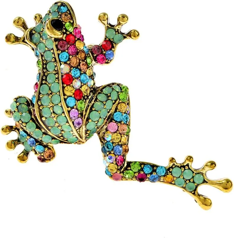 Acxico 1Pcs Rhinestone Frog Brooch Vintage Style Fashion Party Animal Pin Women Jewelry Gift