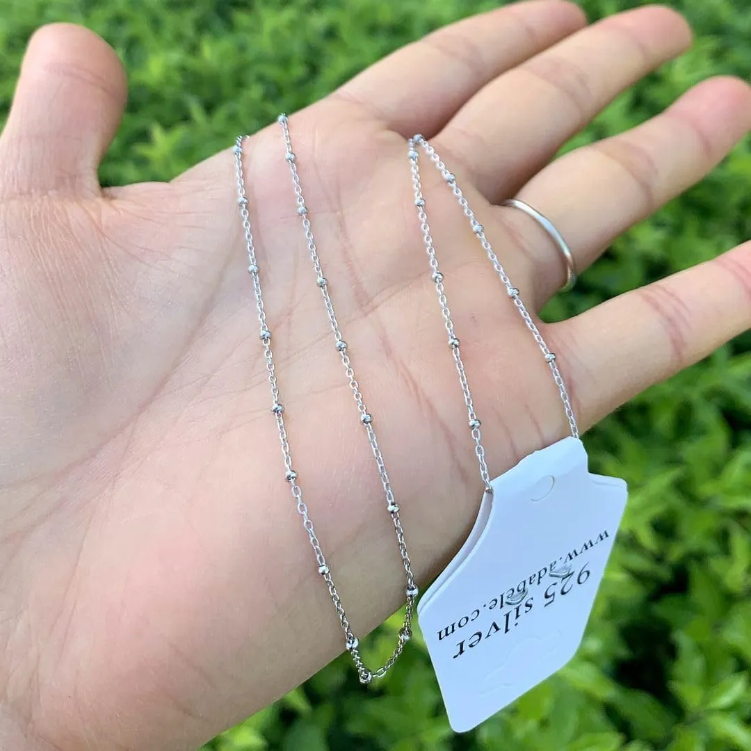 Adabele Solid 925 Sterling Silver Gold Filled White Gold Satellite Bead Station Chain Necklace Cute Dainty Thin Tarnish Resistant Hypoallgeneric Women Neck Jewelry