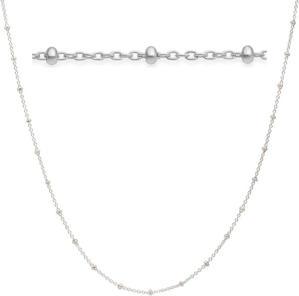 Adabele Solid 925 Sterling Silver Gold Filled White Gold Satellite Bead Station Chain Necklace Cute Dainty Thin Tarnish Resistant Hypoallgeneric Women Neck Jewelry