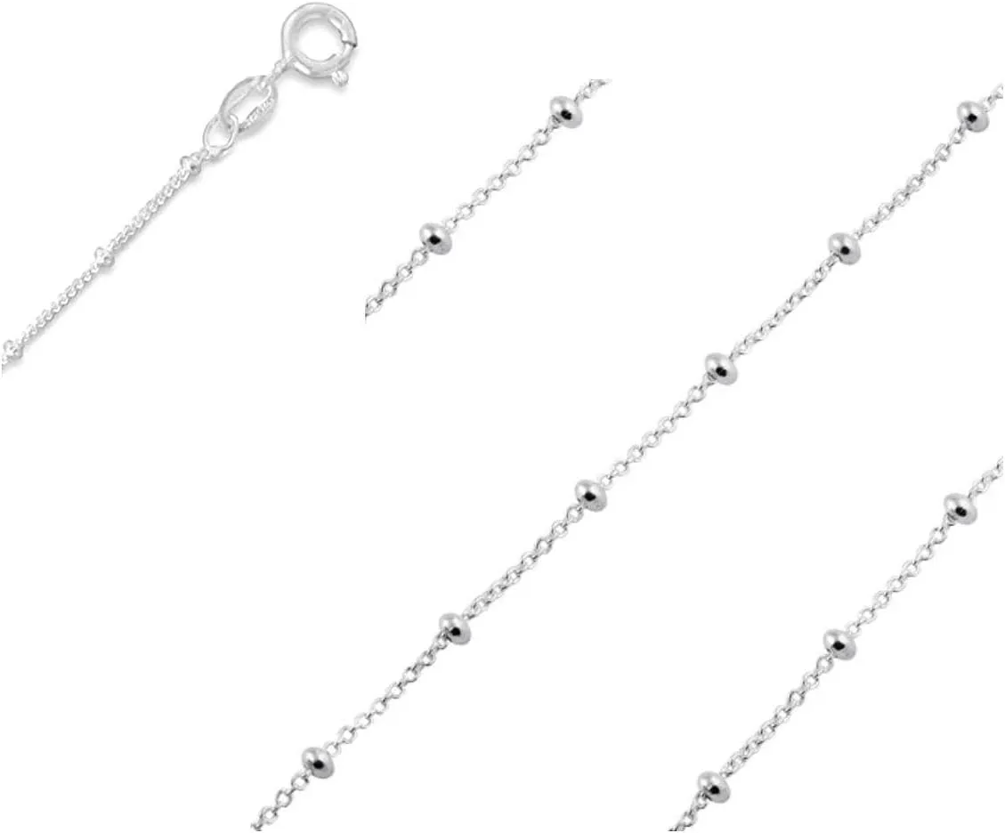 Adabele Solid 925 Sterling Silver Gold Filled White Gold Satellite Bead Station Chain Necklace Cute Dainty Thin Tarnish Resistant Hypoallgeneric Women Neck Jewelry