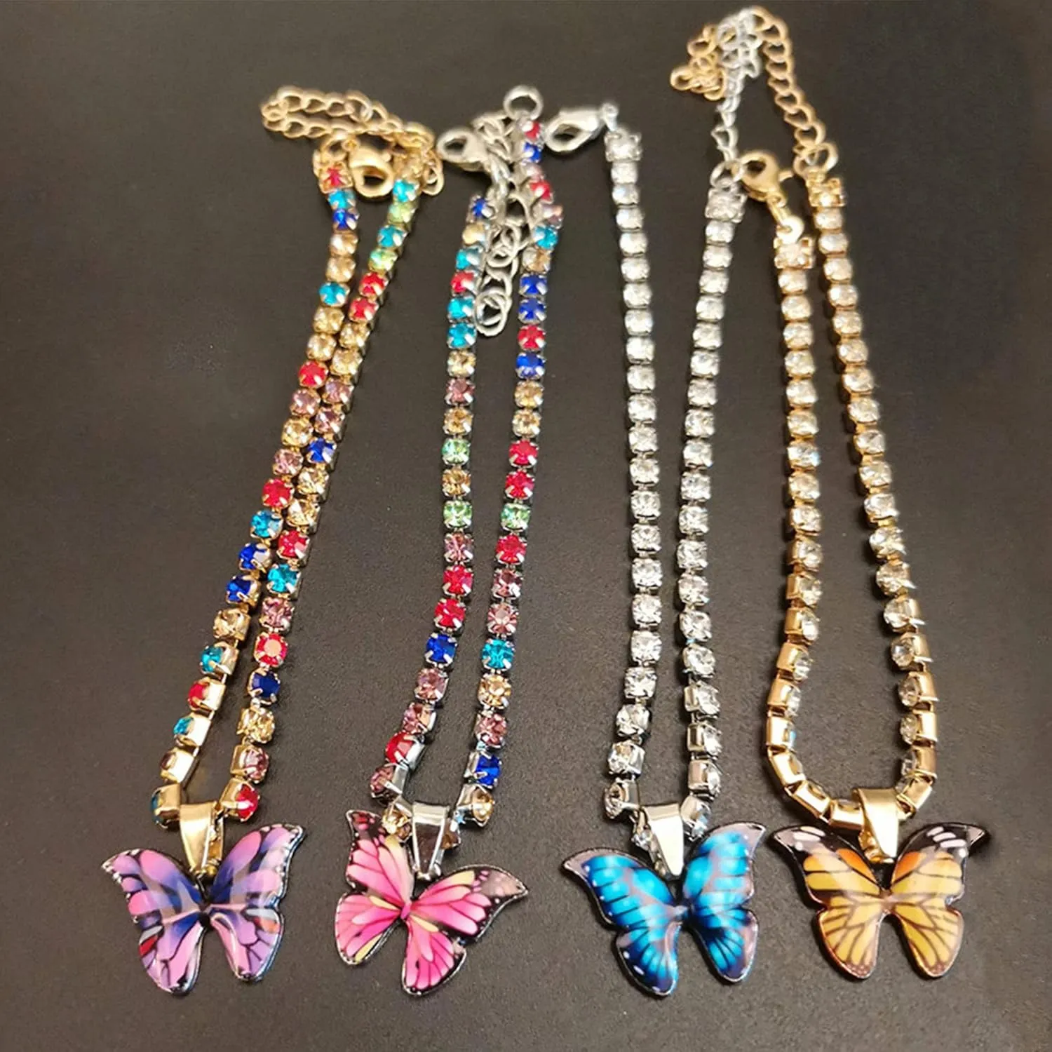 Aktully Butterfly Anklet Bracelet for Women Girls Rhinestone Butterfly Anklets Crystal Tennis Chain Anklets for Women Girls Jewelry Gifts.(Color Butterfly Pendant)