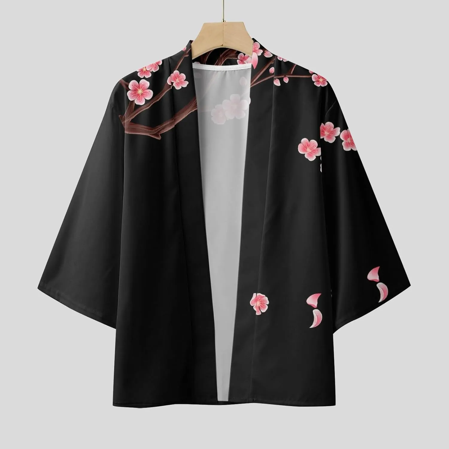 Alalaso Mens Kimono Cardigan Jacket 3/4 Sleeve Open Front Japanese Style Shirts Bathrobe Lightweight Coat Loose Robe