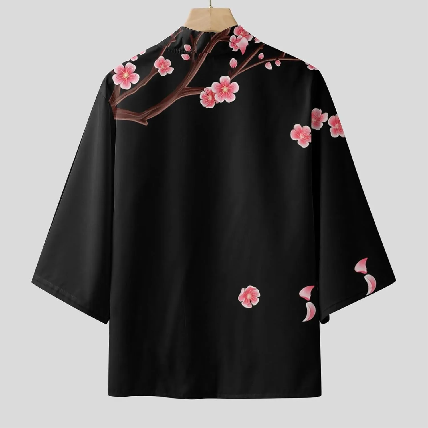 Alalaso Mens Kimono Cardigan Jacket 3/4 Sleeve Open Front Japanese Style Shirts Bathrobe Lightweight Coat Loose Robe