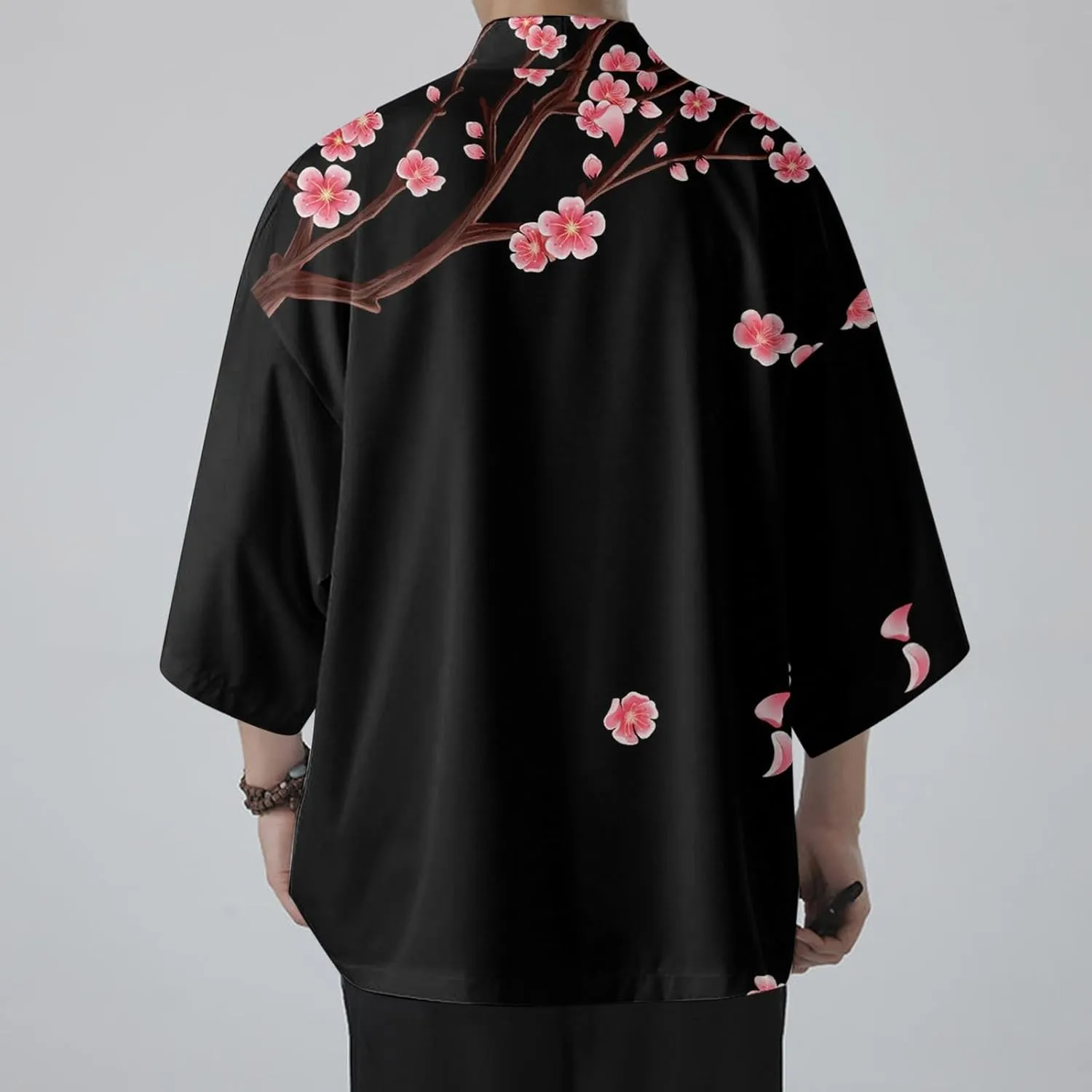 Alalaso Mens Kimono Cardigan Jacket 3/4 Sleeve Open Front Japanese Style Shirts Bathrobe Lightweight Coat Loose Robe