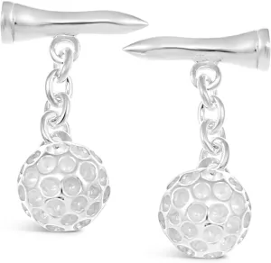 Alexander Castle Golf Ball & Tee 925 Sterling Silver Cufflinks - Novelty Cufflinks for Men with Jewellery Gift Box - Golf Gifts for Men