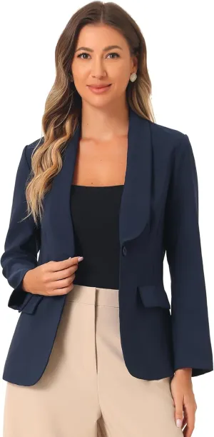 Allegra K Work Blazer for Women's Shawl Lapel Long Sleeve Pockets Office Suit Jacket Blazers