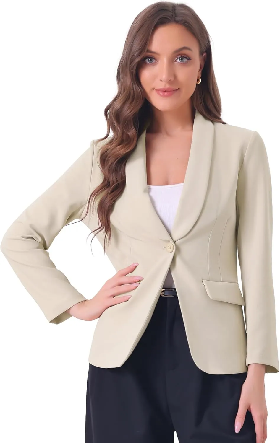 Allegra K Work Blazer for Women's Shawl Lapel Long Sleeve Pockets Office Suit Jacket Blazers