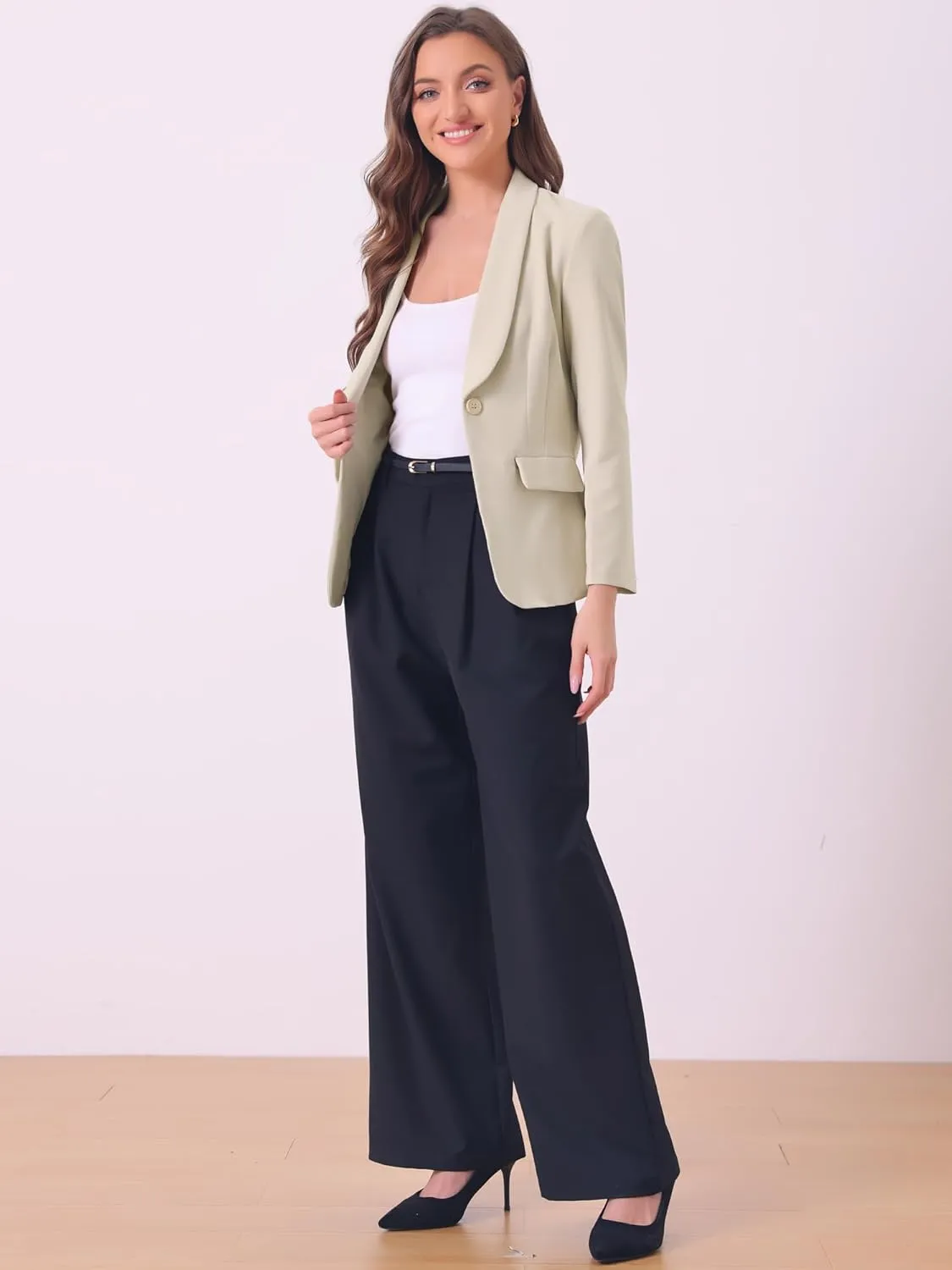 Allegra K Work Blazer for Women's Shawl Lapel Long Sleeve Pockets Office Suit Jacket Blazers