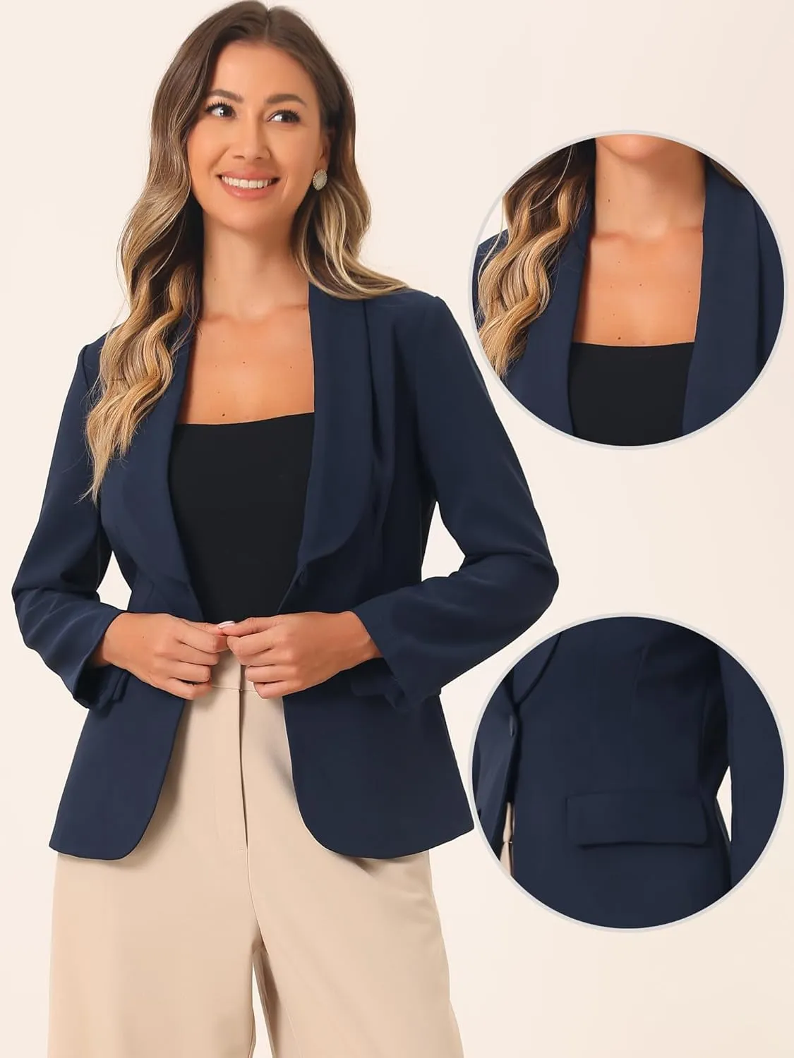 Allegra K Work Blazer for Women's Shawl Lapel Long Sleeve Pockets Office Suit Jacket Blazers