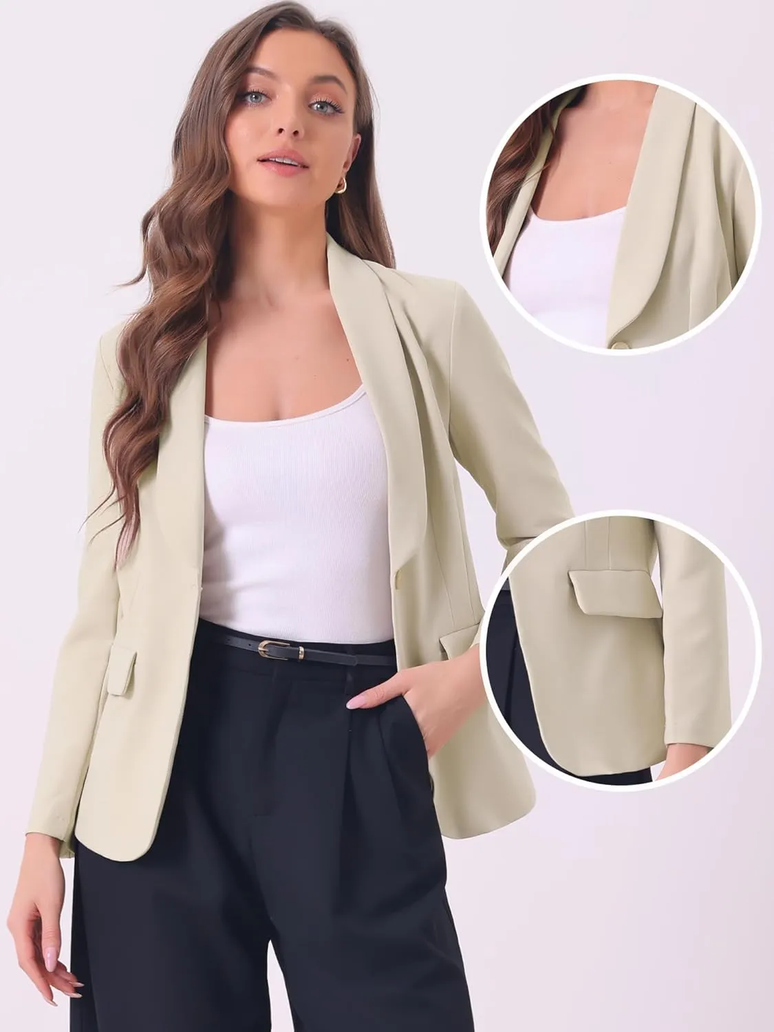 Allegra K Work Blazer for Women's Shawl Lapel Long Sleeve Pockets Office Suit Jacket Blazers