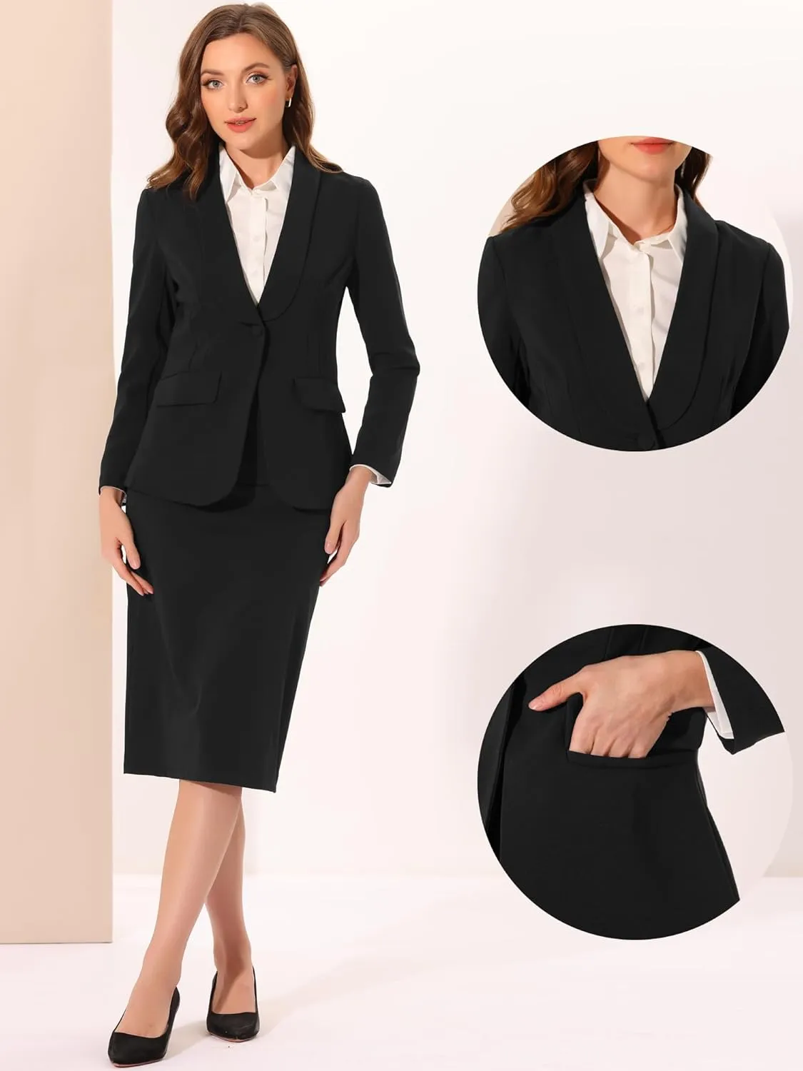 Allegra K Work Blazer for Women's Shawl Lapel Long Sleeve Pockets Office Suit Jacket Blazers
