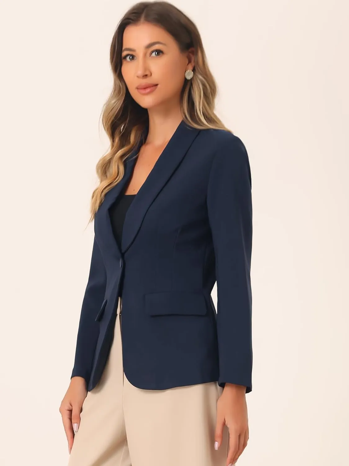 Allegra K Work Blazer for Women's Shawl Lapel Long Sleeve Pockets Office Suit Jacket Blazers
