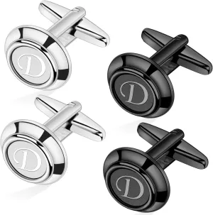 AMITER Mens Cufflinks with Initial A-Z, Classic 26 Letters Cuff Links for Men Business Wedding Shirts - 2 Pairs (Silver   Black)