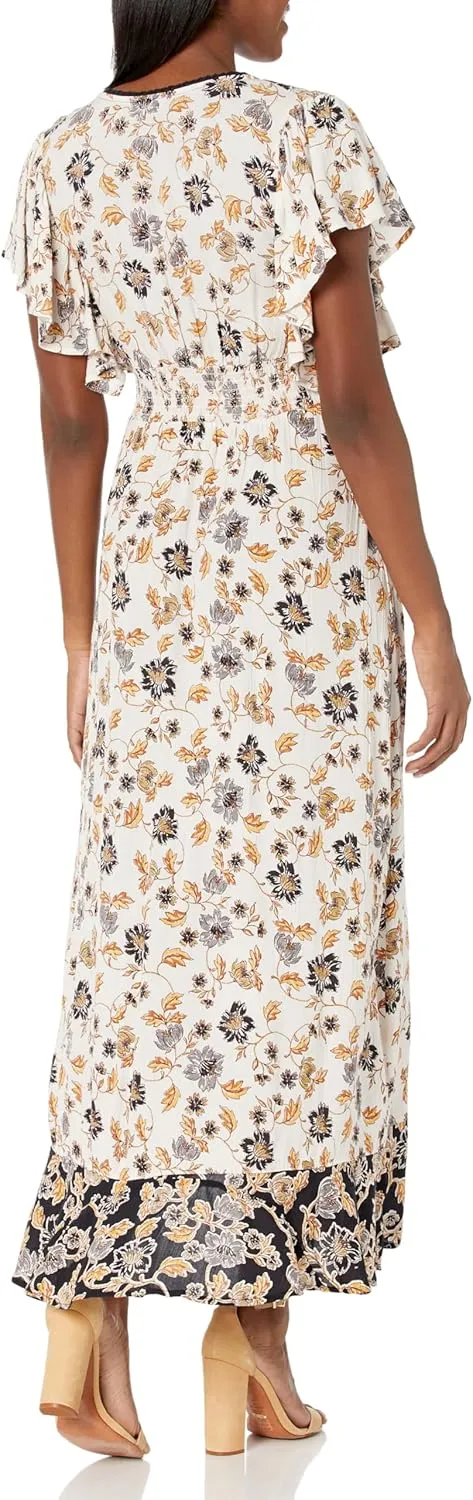 Angie Women's V-Neck Maxi Dress with Ruffle Sleeves