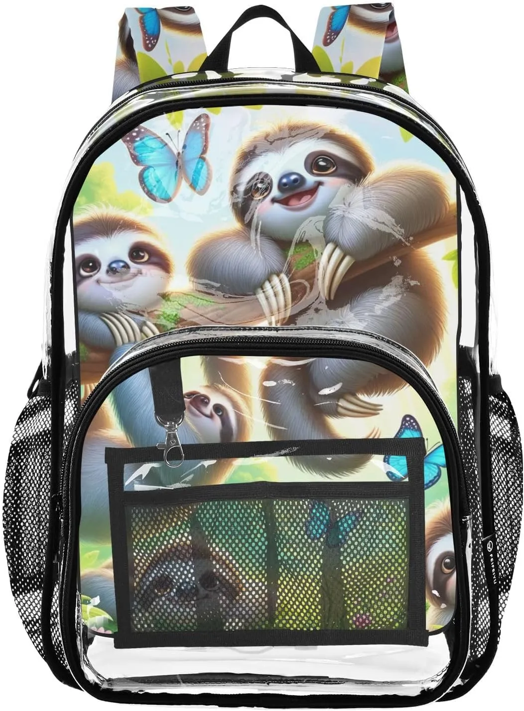 Animals Climbing Tree Clear Plastic Backpack - Transparent PVC Heavy Duty Bag with Large Main Pocket and Mesh Pockets - Ideal for School, Travel, Outings - Clear Backpack for Everyday Use