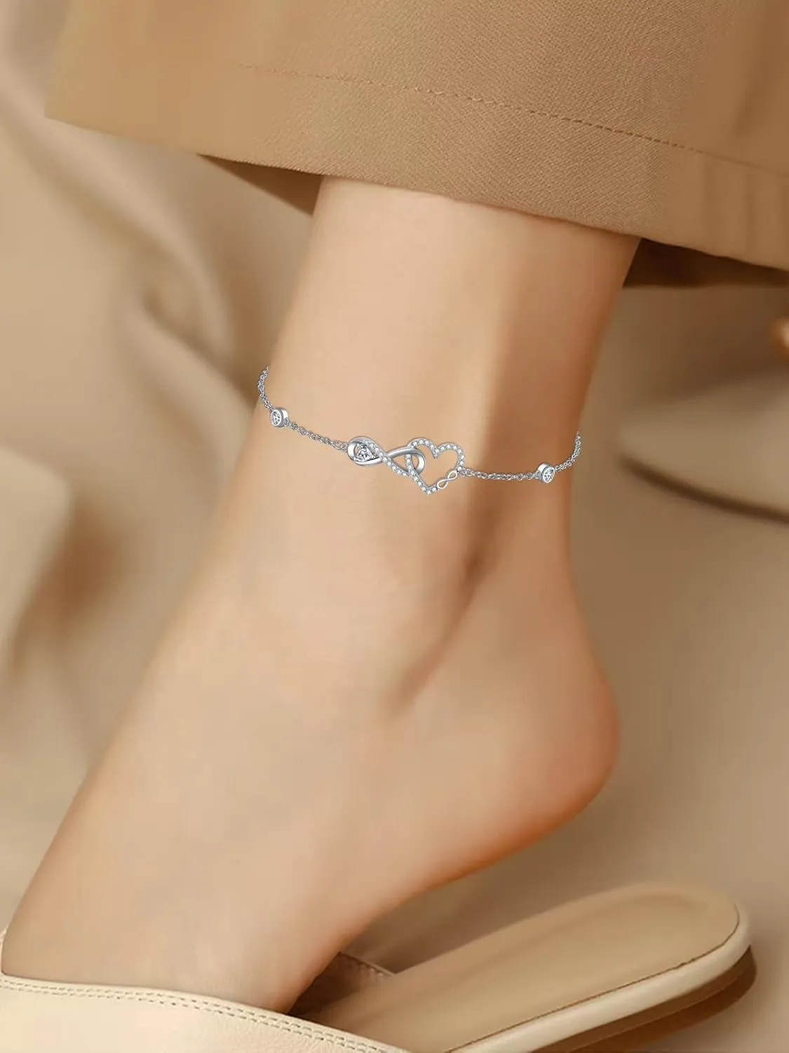 Ankle Bracelets for Women, 925 Sterling Silver Infinity/Heart/Pineapple/Butterfly/Turtle/Evil Eye/Sand Dollar Anklets Waterproof, Christmas Birthday Bracelet Anklets Jewelry Gift Adjustable