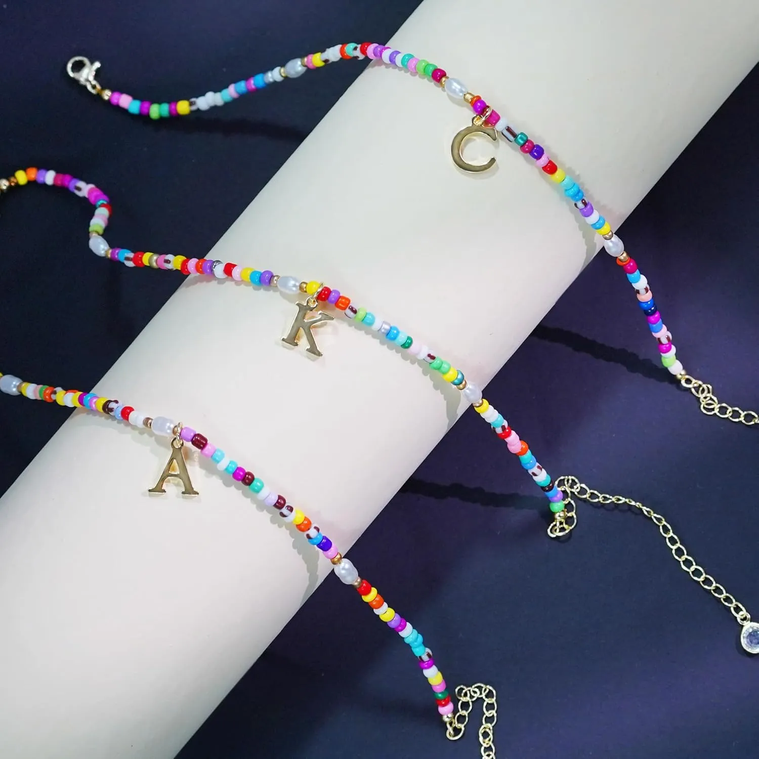Ankle Bracelets for Women - Non Tarnish Anklets for Women Waterproof Gold, Initial Boho Beaded Pearl Foot Chain Anklet Summer Colorful Jewelry Gift