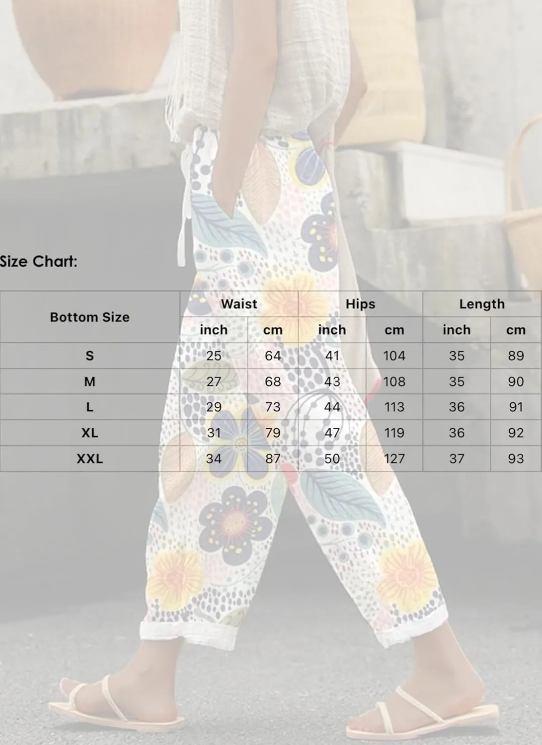 Ankle Pant for Women Casual Clolr Block Floral Drawstring High Waist Straight Leg Pants Loose Comfy Trousers with Pockets