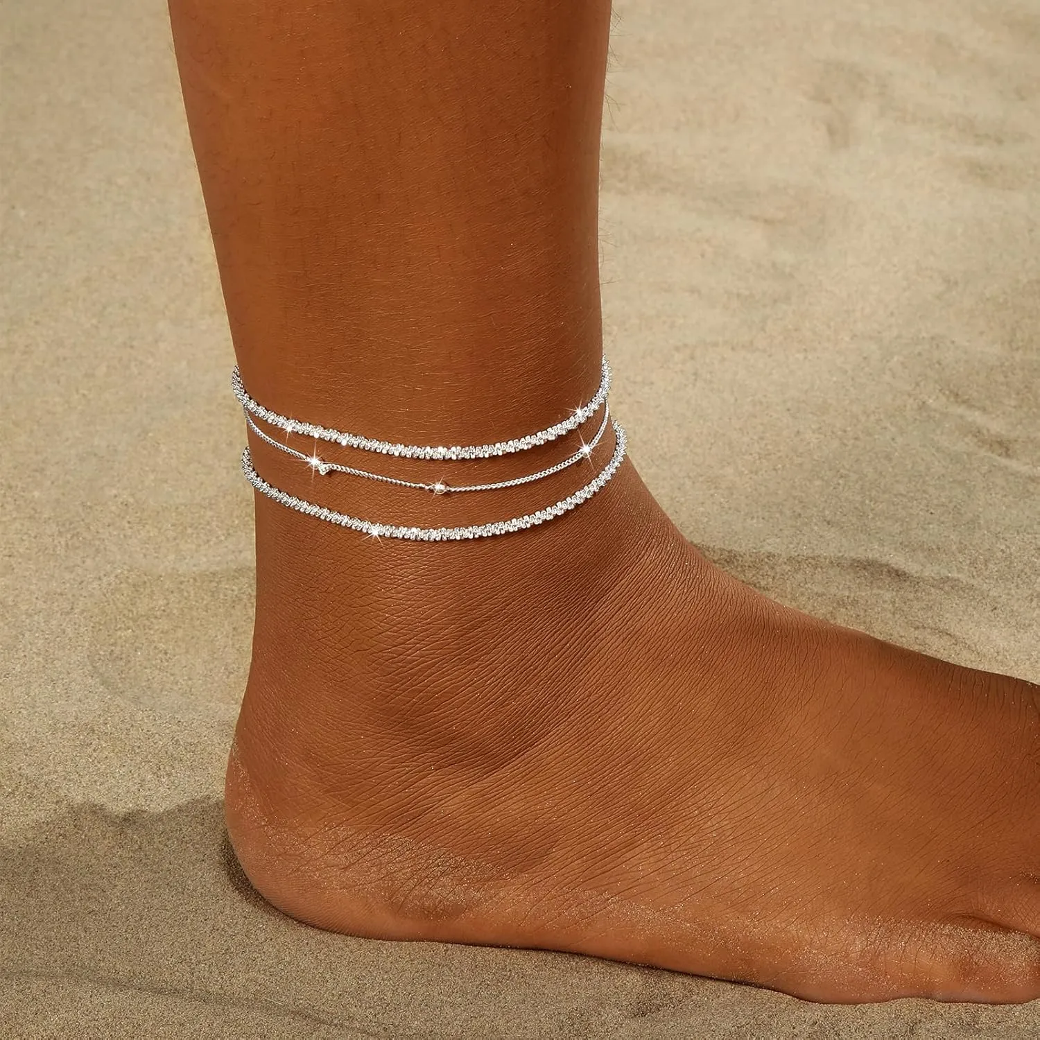 Anklets for Women 14K Gold/Silver Plated Adjustable Anklet Bracelets for Women Set Waterproof Layered Foot Ankle Bracelets Stack Non Tarnish Summer Beach Jewelry Gift for Her