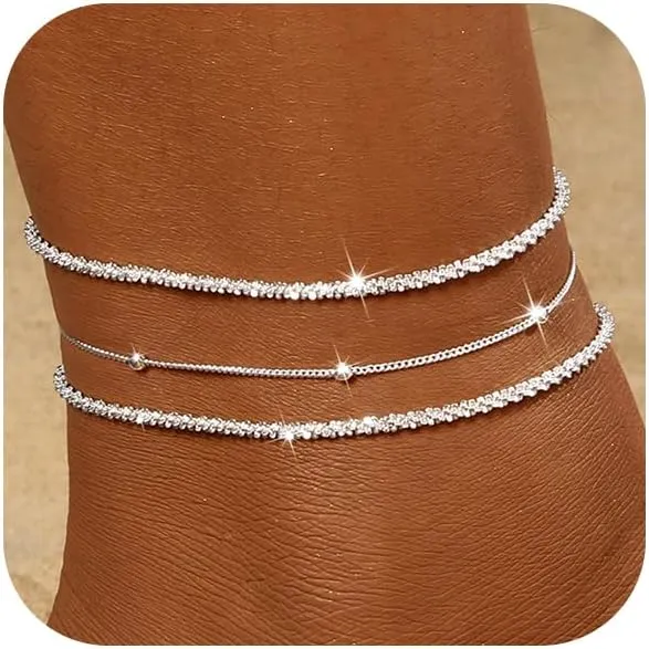 Anklets for Women 14K Gold/Silver Plated Adjustable Anklet Bracelets for Women Set Waterproof Layered Foot Ankle Bracelets Stack Non Tarnish Summer Beach Jewelry Gift for Her