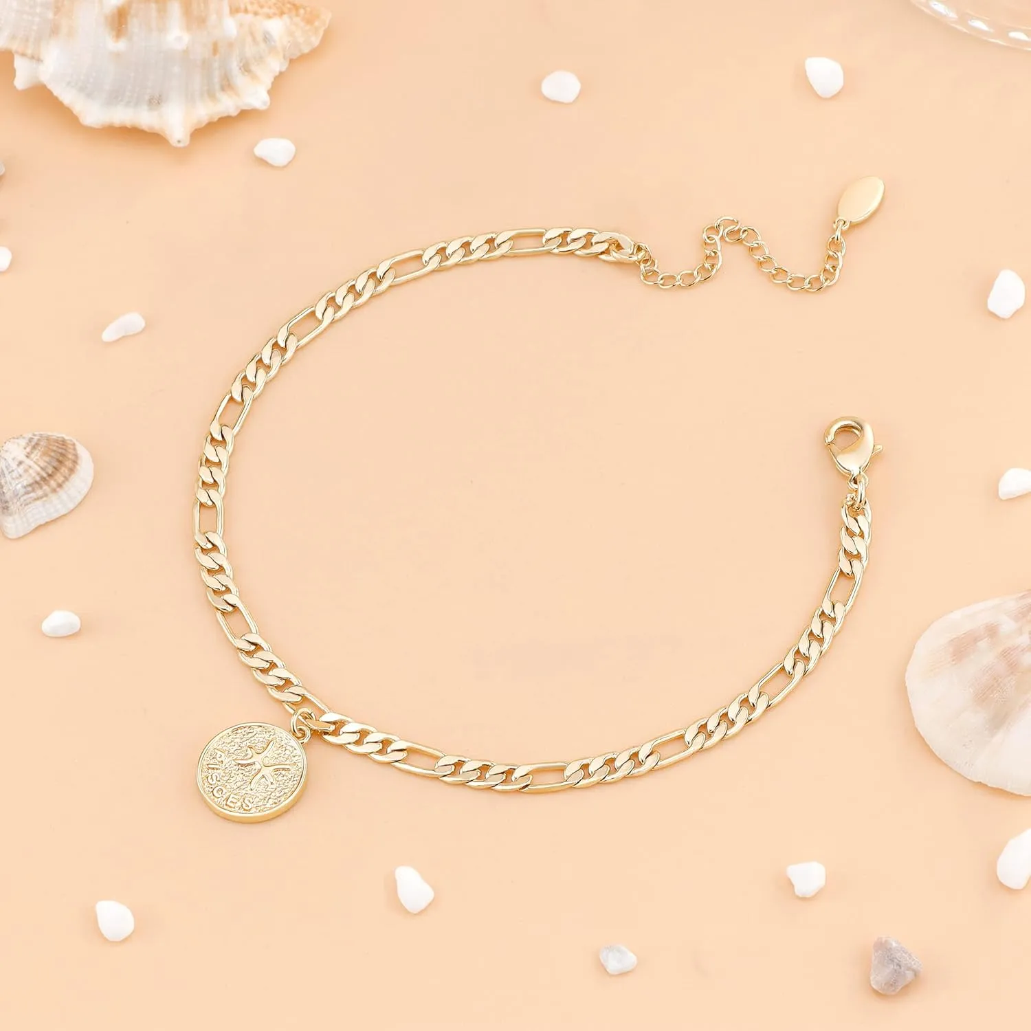 Anklets for Women Dainty Zodiac Constellation Anklet Zodiac Sign Disc Ankle Bracelet 14k Gold-Plated Anklets for Women