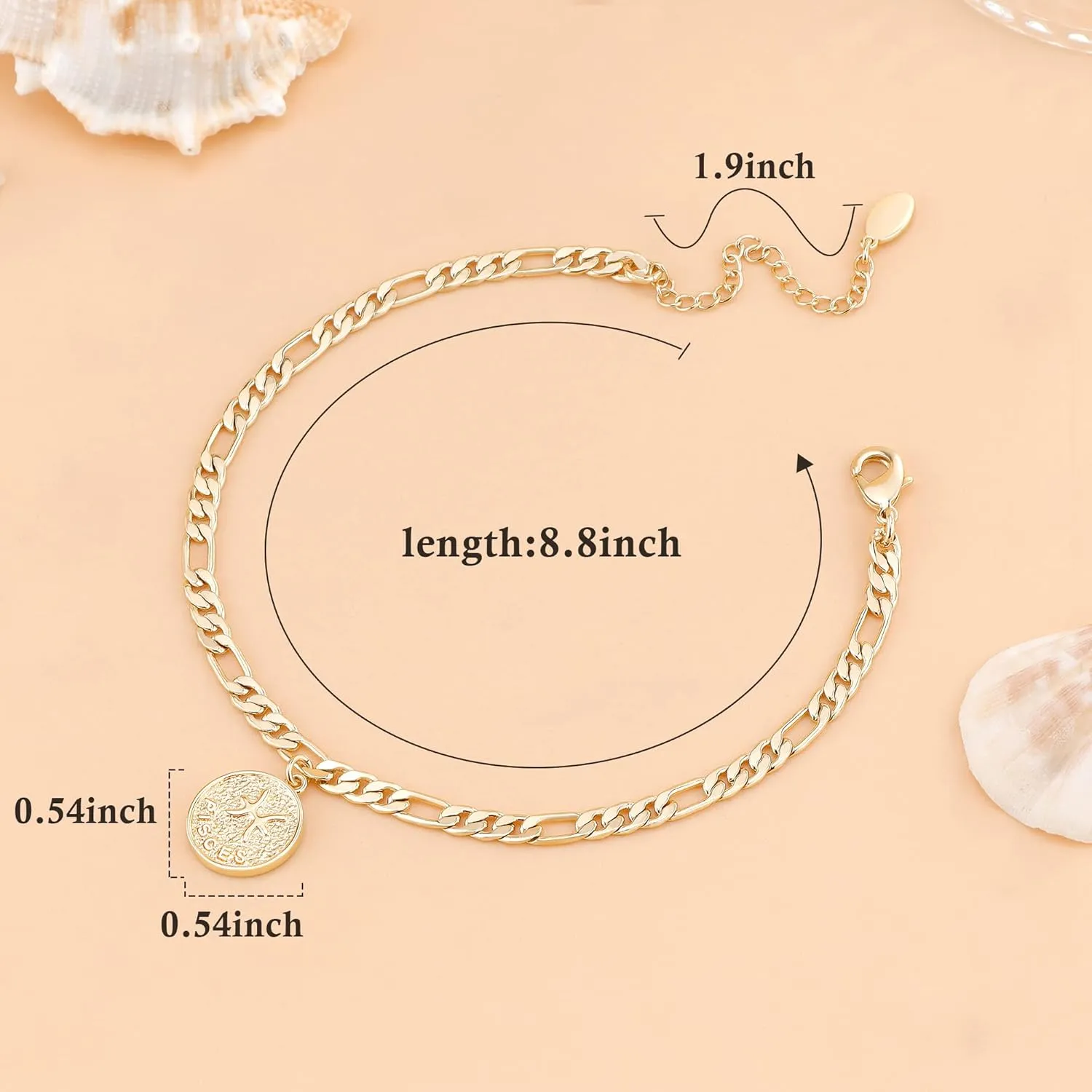 Anklets for Women Dainty Zodiac Constellation Anklet Zodiac Sign Disc Ankle Bracelet 14k Gold-Plated Anklets for Women