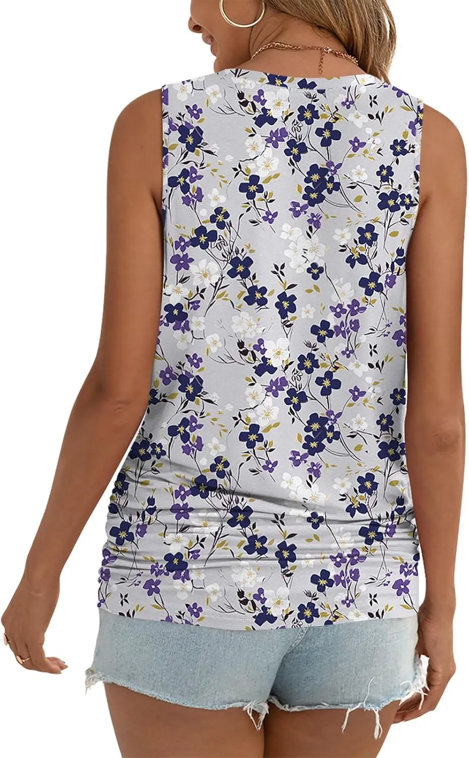 Anydoll Womens Tank Tops Summer V Neck Sleeveleeve Shirts Casual Ruched Tunics