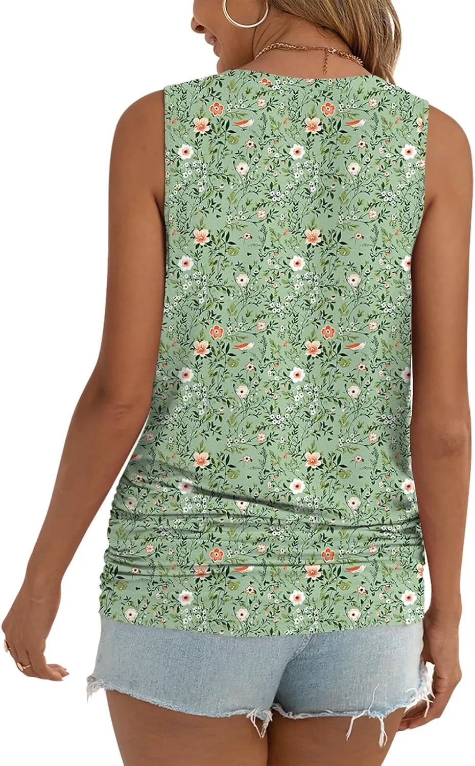 Anydoll Womens Tank Tops Summer V Neck Sleeveleeve Shirts Casual Ruched Tunics