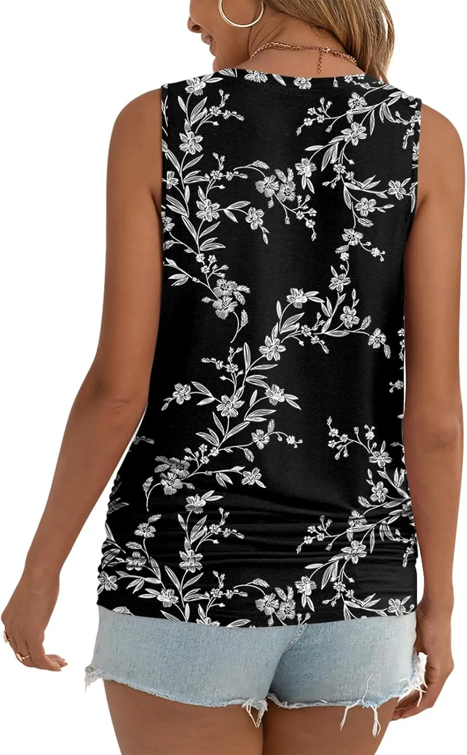 Anydoll Womens Tank Tops Summer V Neck Sleeveleeve Shirts Casual Ruched Tunics