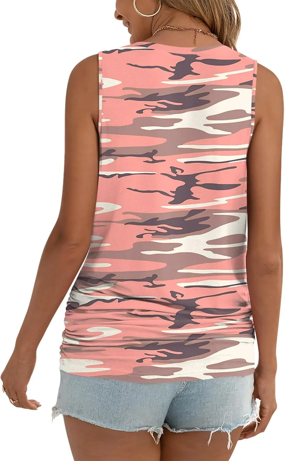 Anydoll Womens Tank Tops Summer V Neck Sleeveleeve Shirts Casual Ruched Tunics